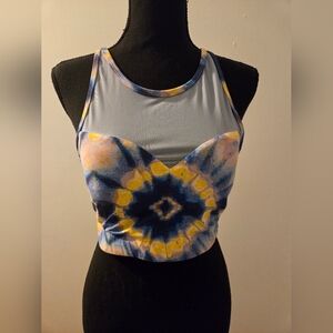 Blue and Yellow Tie-Dye Sports Bra